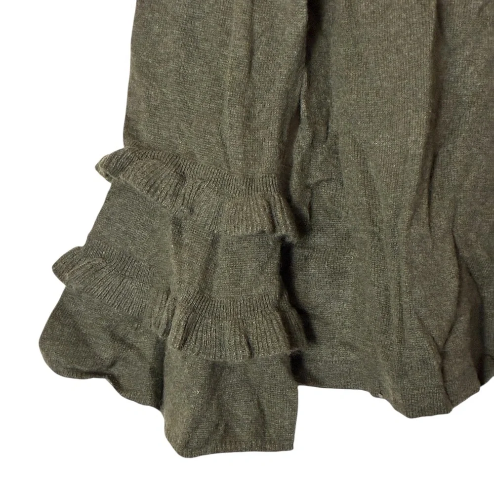 Charter Club | Green 100% cashmere crewneck ruffle sleeve luxury sweater